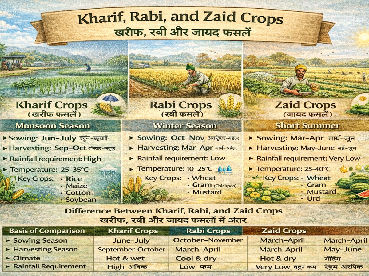 Kharif, Rabi, and Zaid&nbsp;Crops